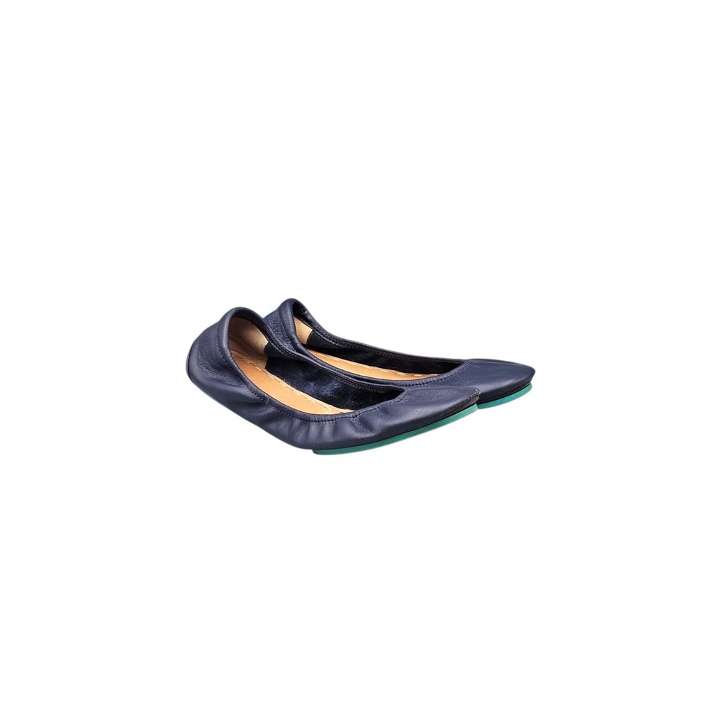 Tieks Women's Size 9 US Navy Blue Leather Teal Sole Slip On Shoes Ballet Flats